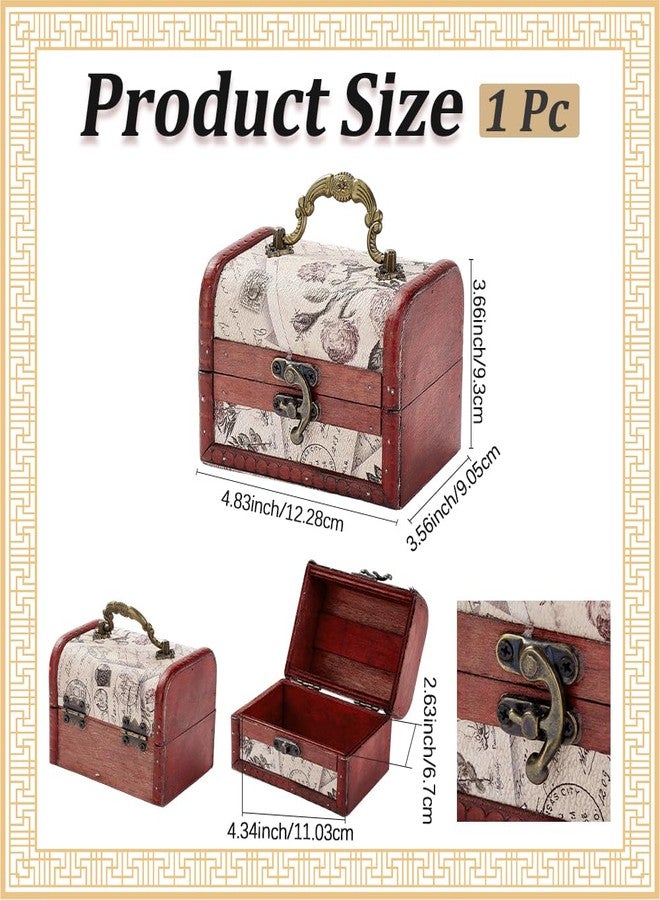 CALFOVERA Retro Small Wooden Pirate Keepsake Box Vintage Treasure Chest Mini European Decorative PU Leather Jewelry Stroage Cases with Handle for Jewelry Pearl Trinkets Birthday Gifts - Image 2